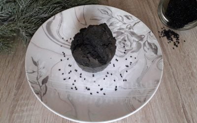 Muffins sésame noir-framboise (sans gluten, sans lactose)