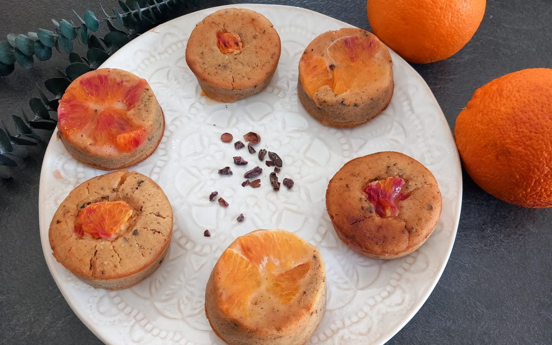 Recette de muffins orange-cacao sans œuf, gluten, lait